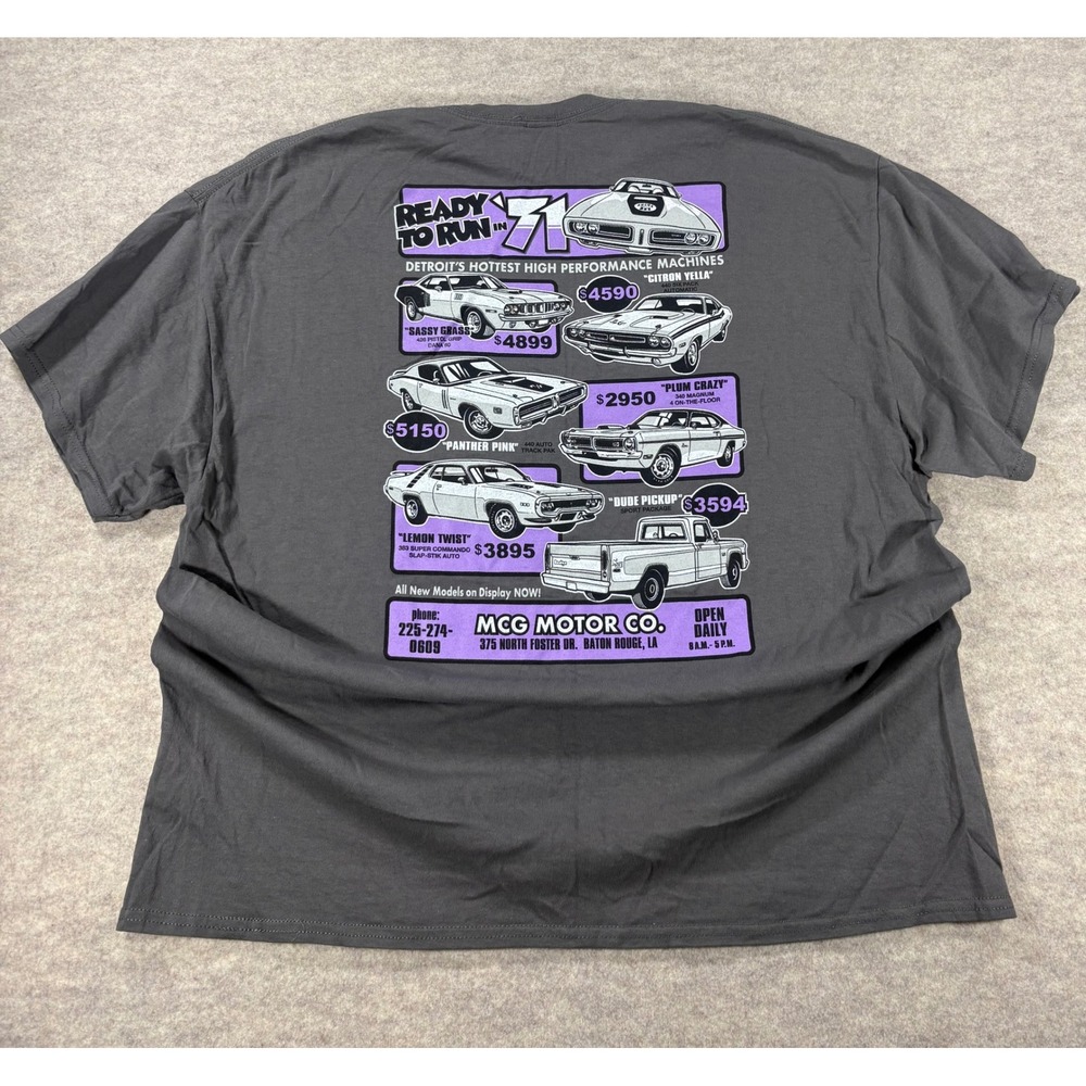 Gildan Collectors Guide Motor Car Co Graphic T-Shirt Gray Mens 2XL Muscle Cars